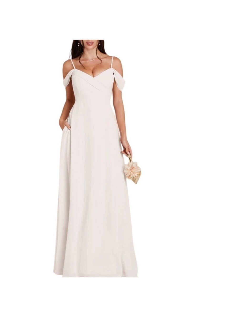 BIRDY GREY Spence Convertible Dress Chiffon White Draped Sleeves Size Medium NWT
